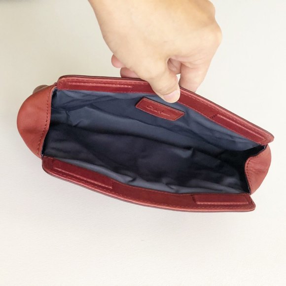Cole Haan Magnetic Clutch Purse Handbag Cosmetic Pouch Red Leather 11x5x2 Clean! - Picture 6 of 10
